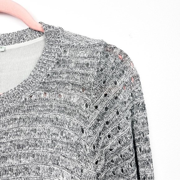 Cleo Petites Off-White Sheer Half-Sleeve Top with Gray Knitted Cover - Picture 10 of 10